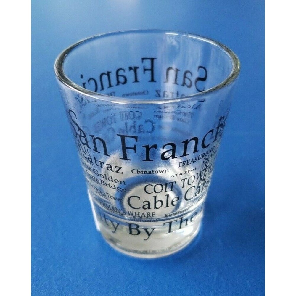 San Francisco CA Shot Glass -Golden Gate Bridge, Alcatraz, China Town, Cable Car